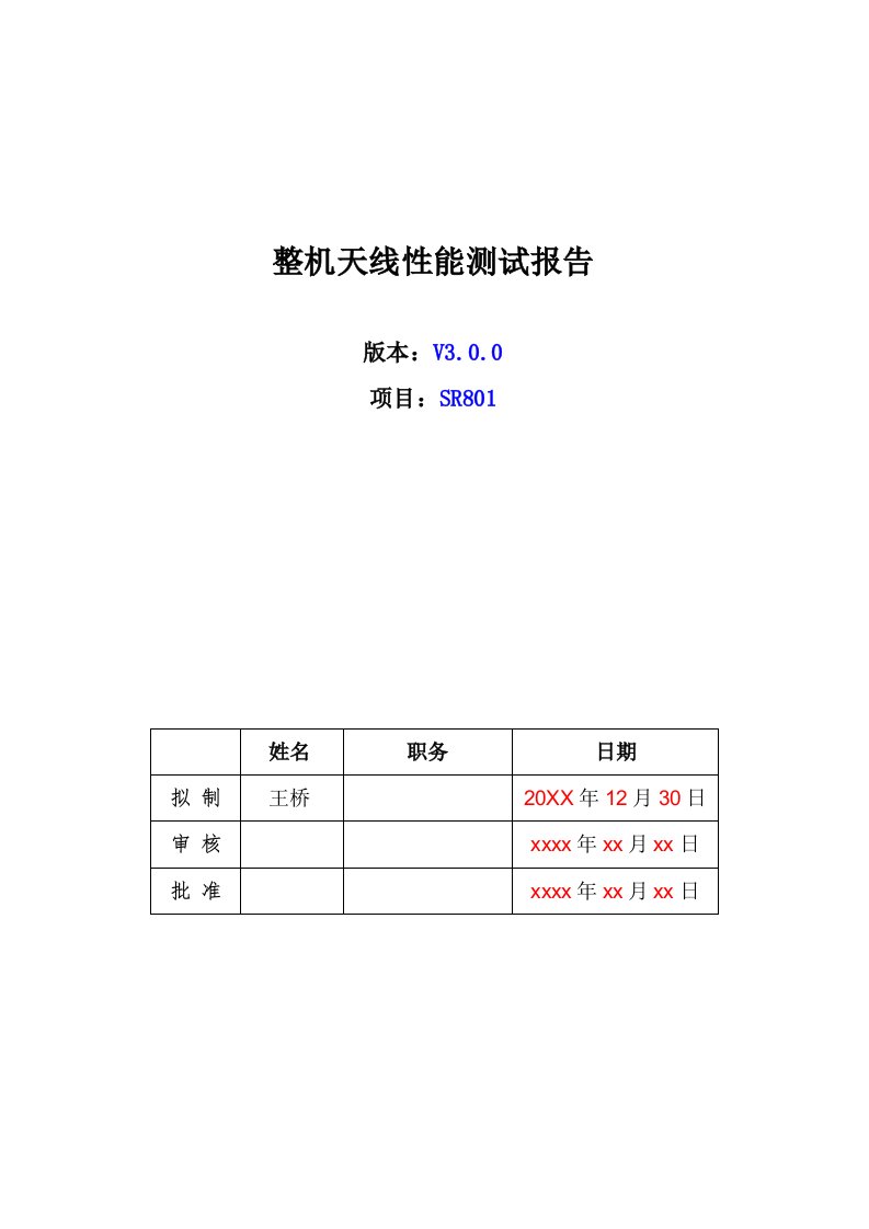 促销管理-SR801整机客户：鑫鹏天线射频测试报告V3