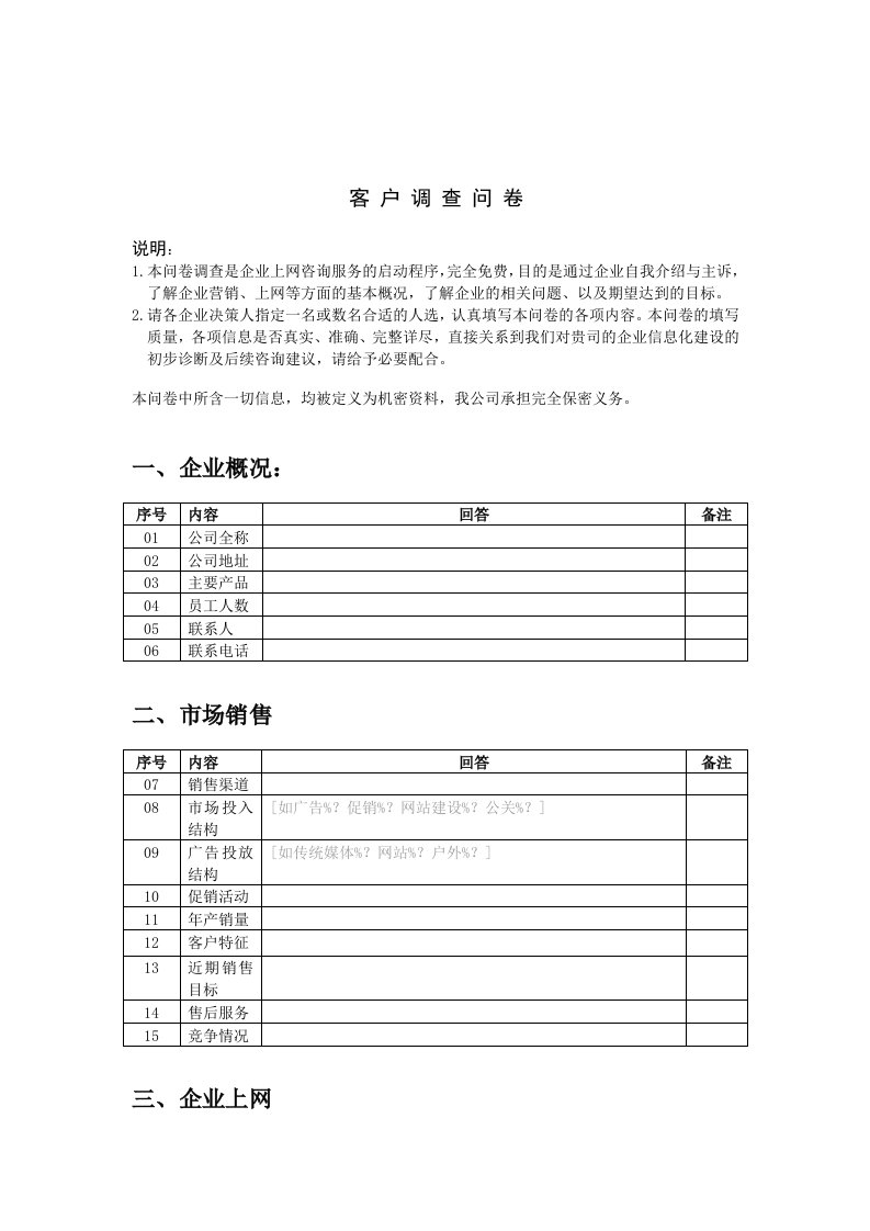 客户满意度调查表格大全28