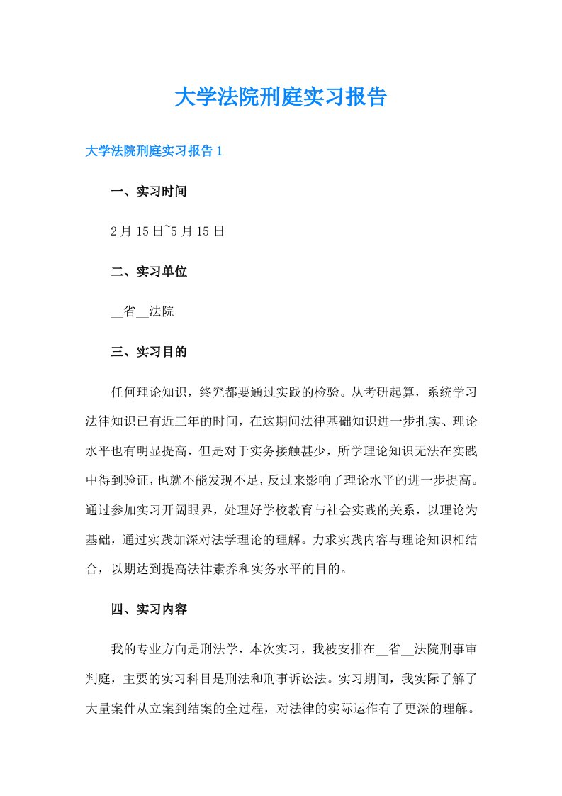 大学法院刑庭实习报告