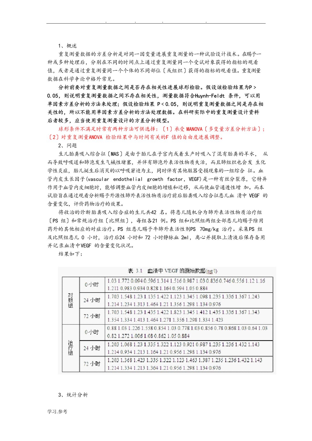 SPSS重复测量的多因素方差分析报告