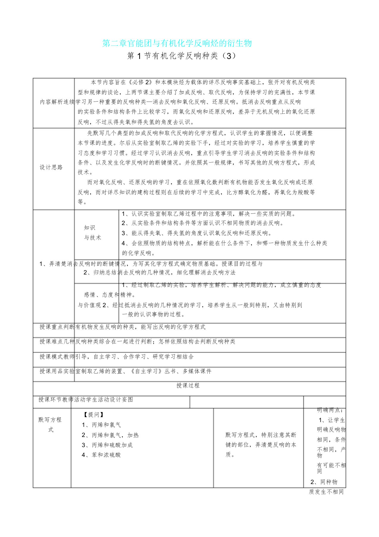 山东省滕州市高中化学第2章第1节有机化学反应