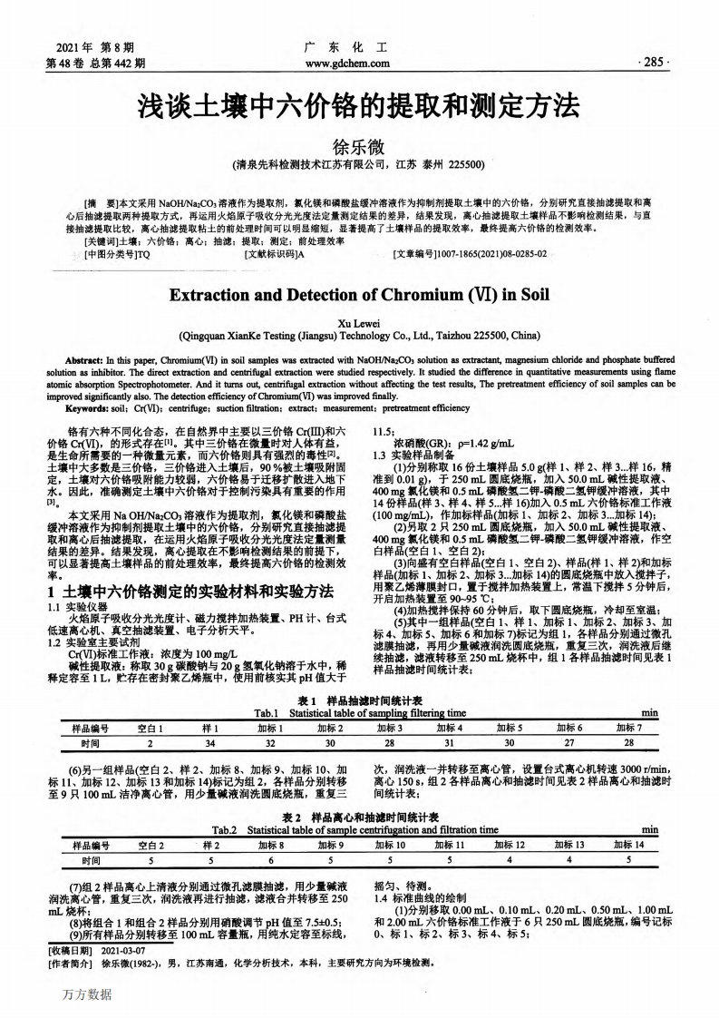 浅谈土壤中六价铬的提取和测定方法