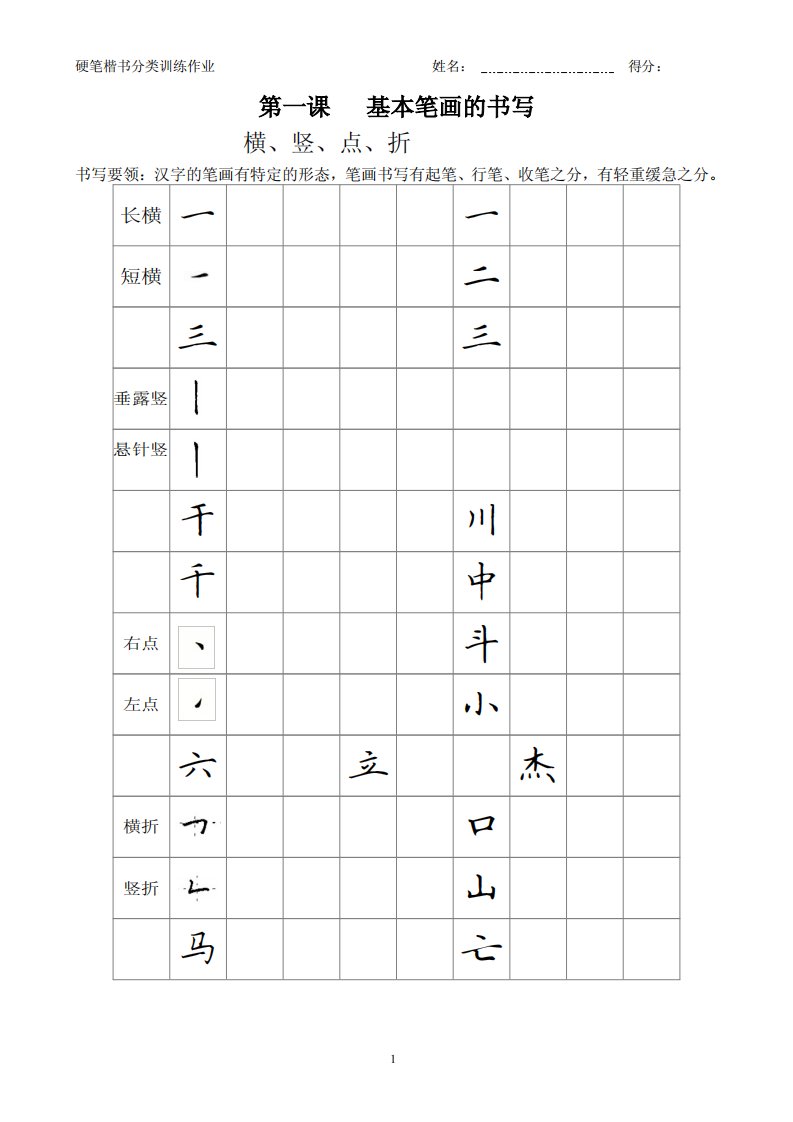 硬笔楷书分类训练作业一