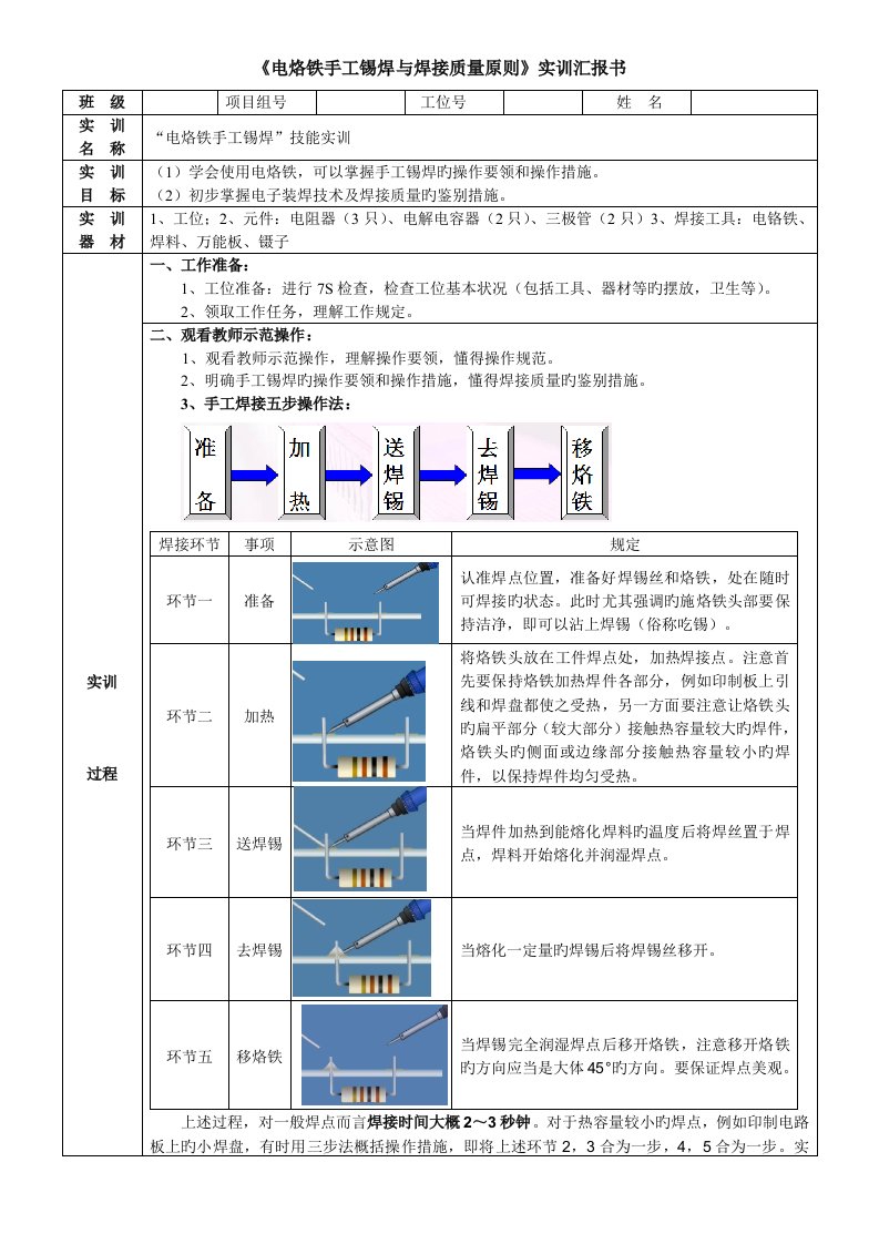 电烙铁手工锡焊实训报告书