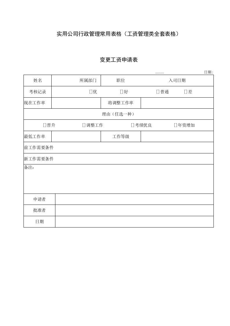 实用公司行政管理常用表格工资管理类全套表格