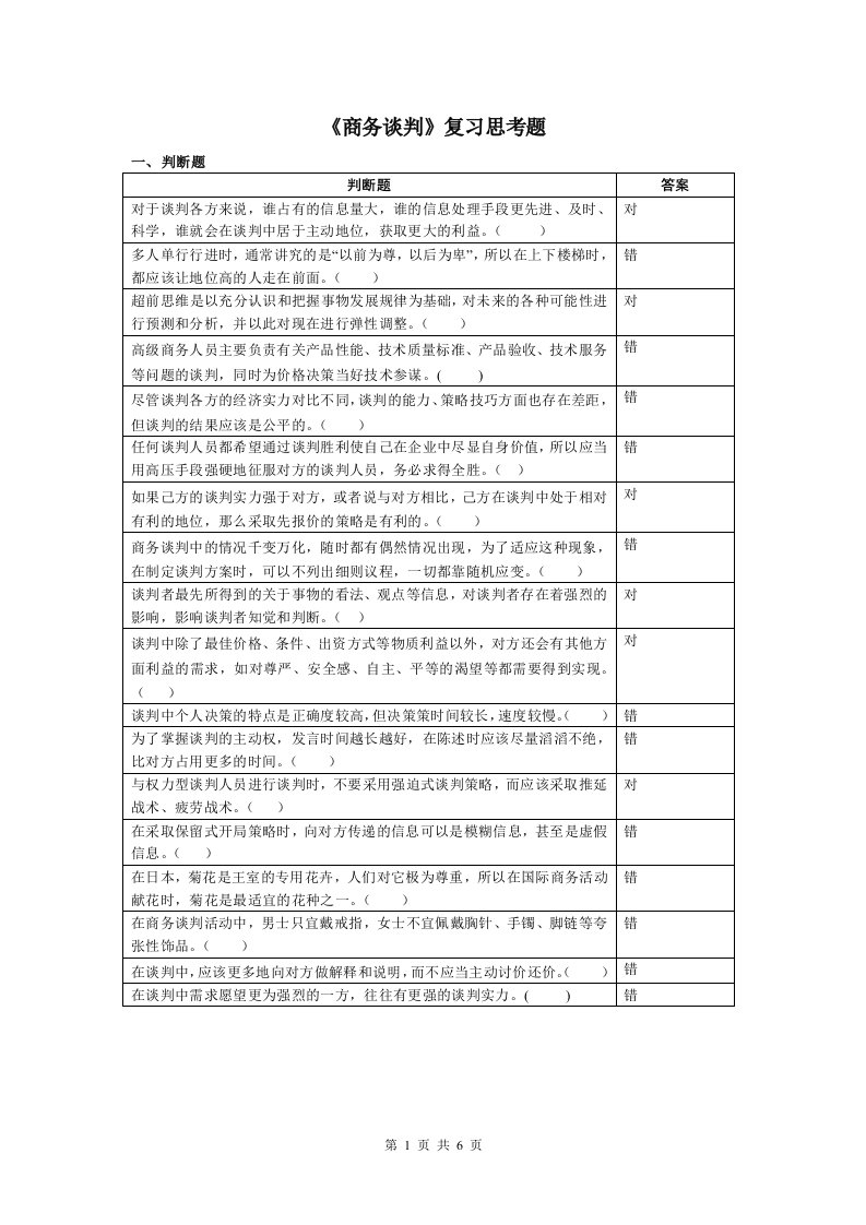 商务谈判复习思考题