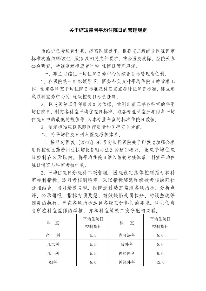 医院缩短平均住院日管理措施