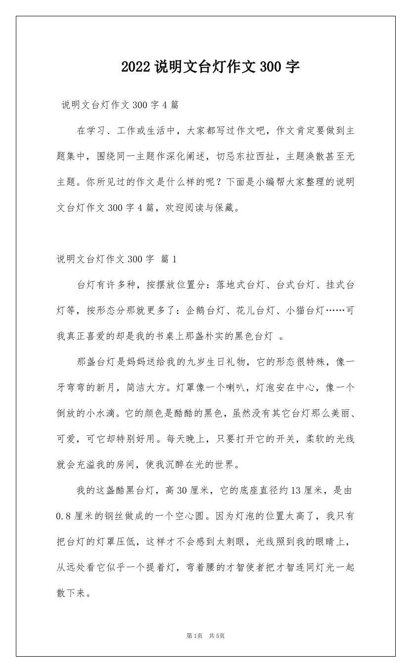 2022说明文台灯作文300字