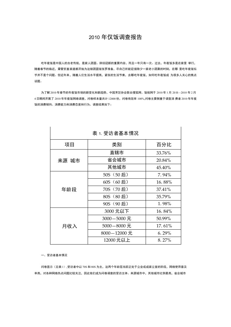 年夜饭调查报告