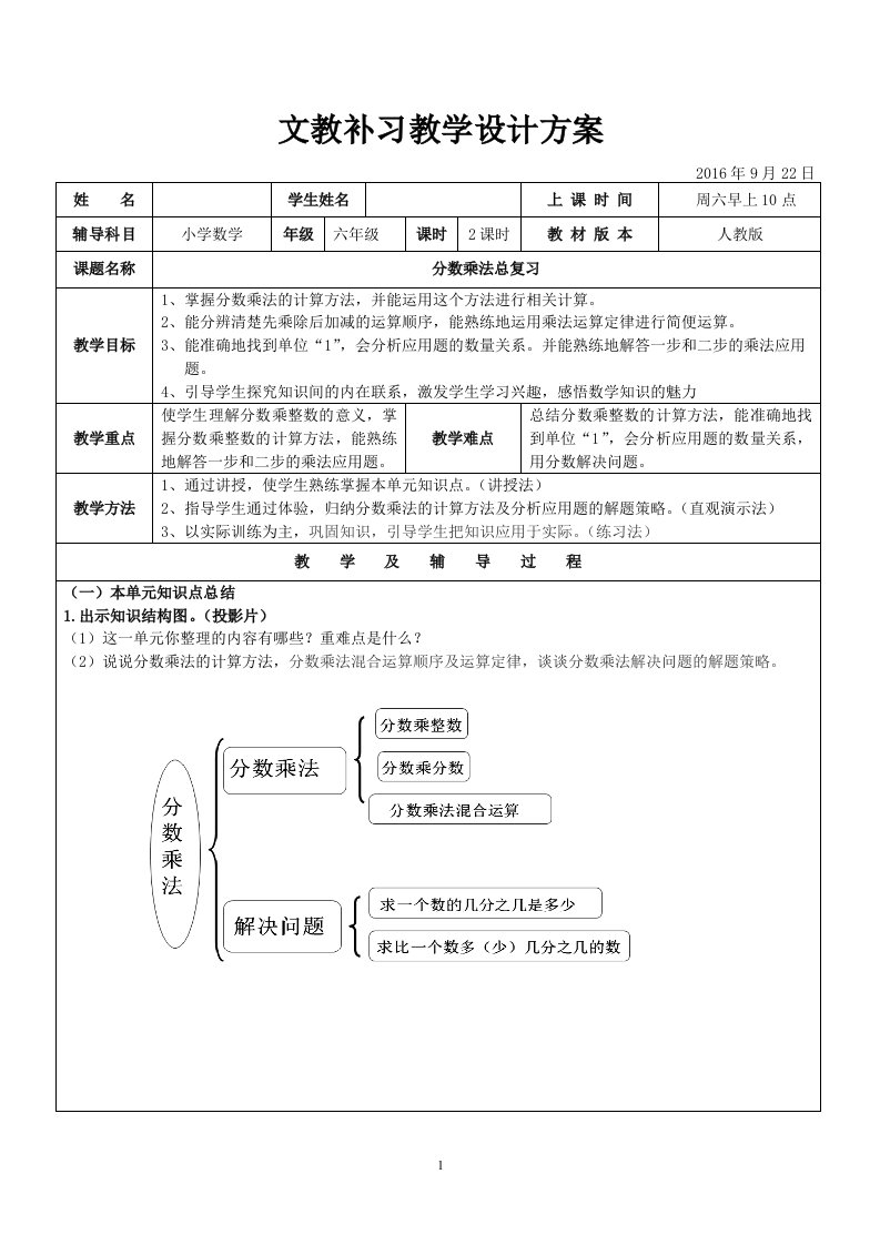 分数乘法总复习教案