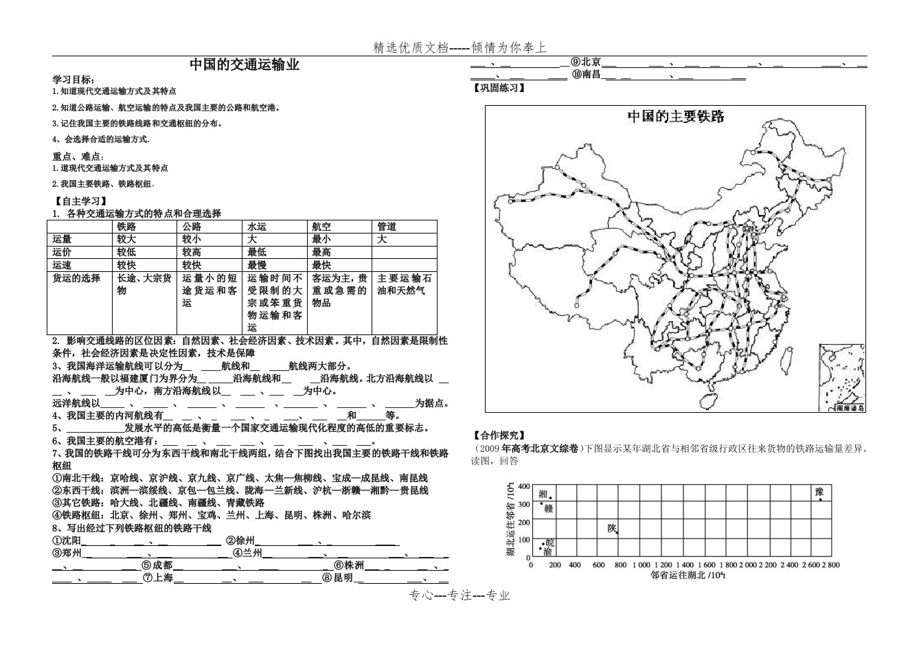 区域地理4.8中国的交通运输业导学案(共2页)