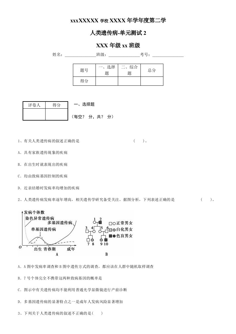 人类遗传病单元测试