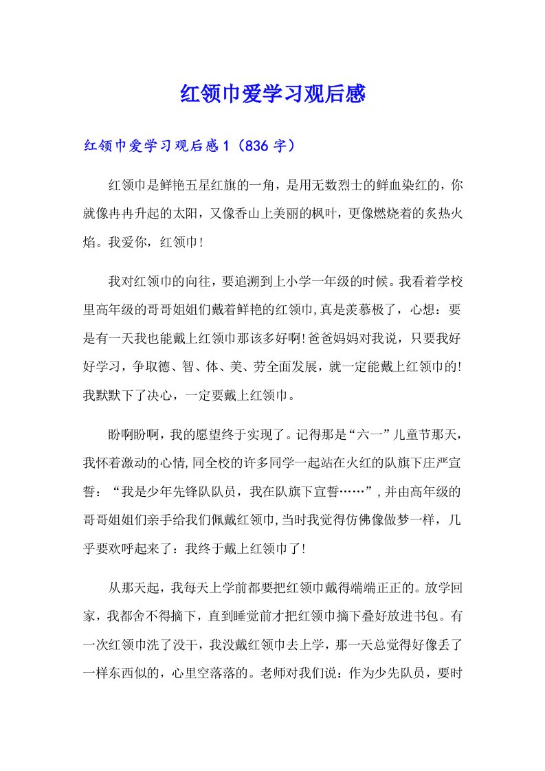 红领巾爱学习观后感