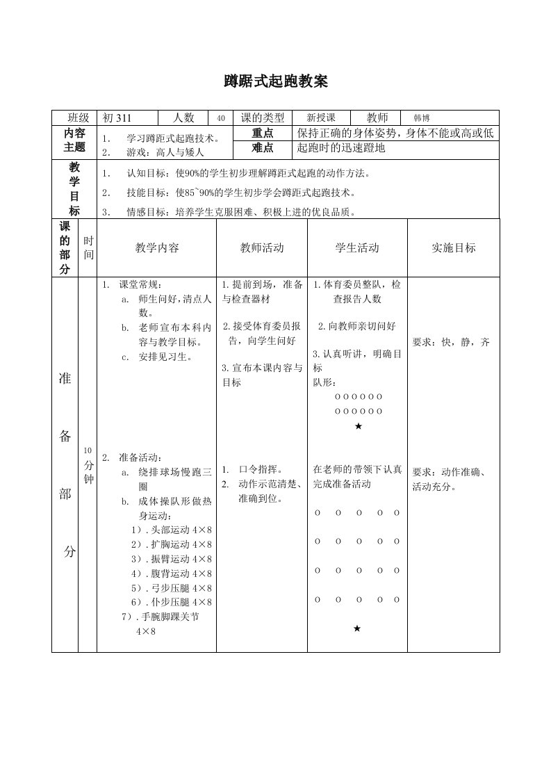 初中蹲踞式起跑教案