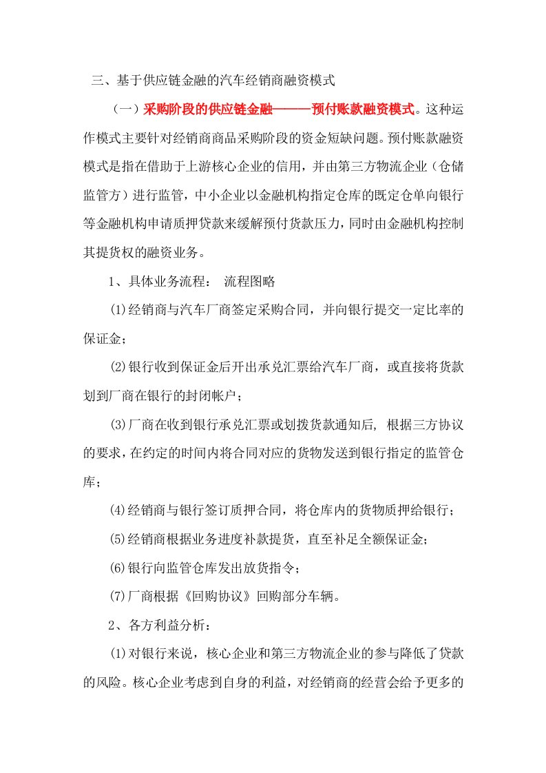 汽车行业供应链金融模式