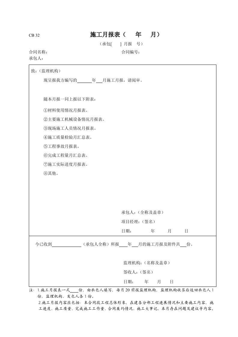 【施工月报】施工企业施工月报经典模板范本(WORD档，可编辑)