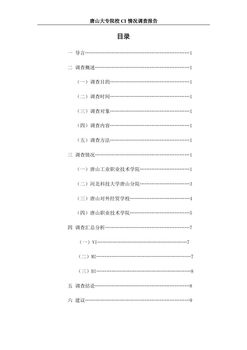 唐山大专院校CI调查报告