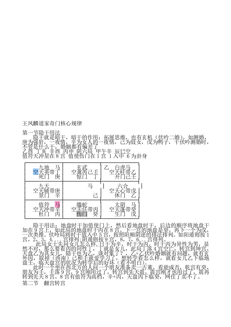 王凤麟道家奇门核心规律[整理版]