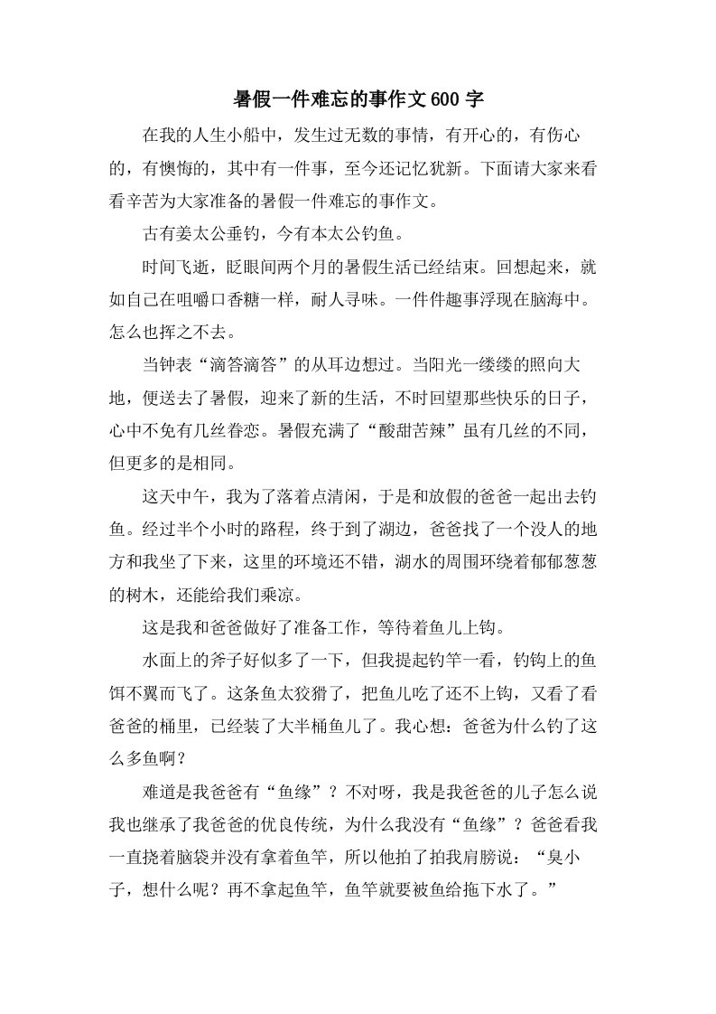 暑假一件难忘的事作文600字