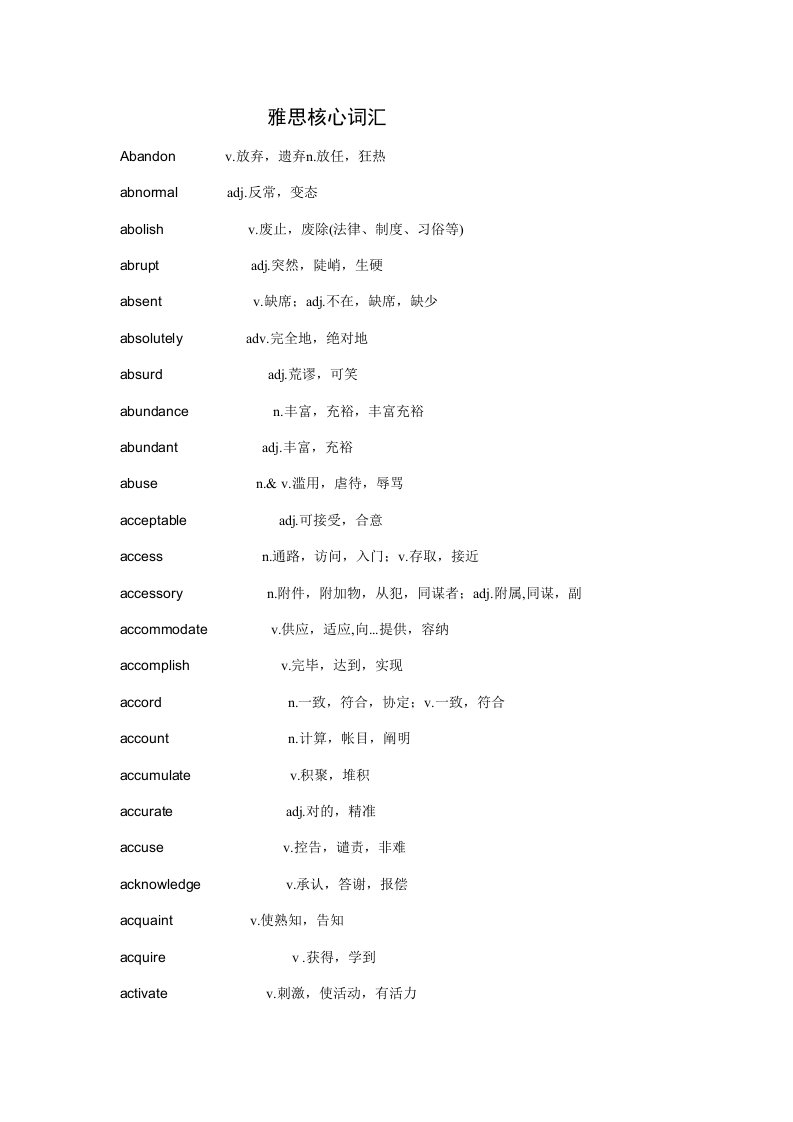 2022年雅思核心词汇汇总