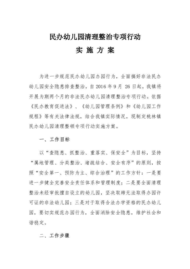 桃林镇民办幼儿园清理整治专项行动方案