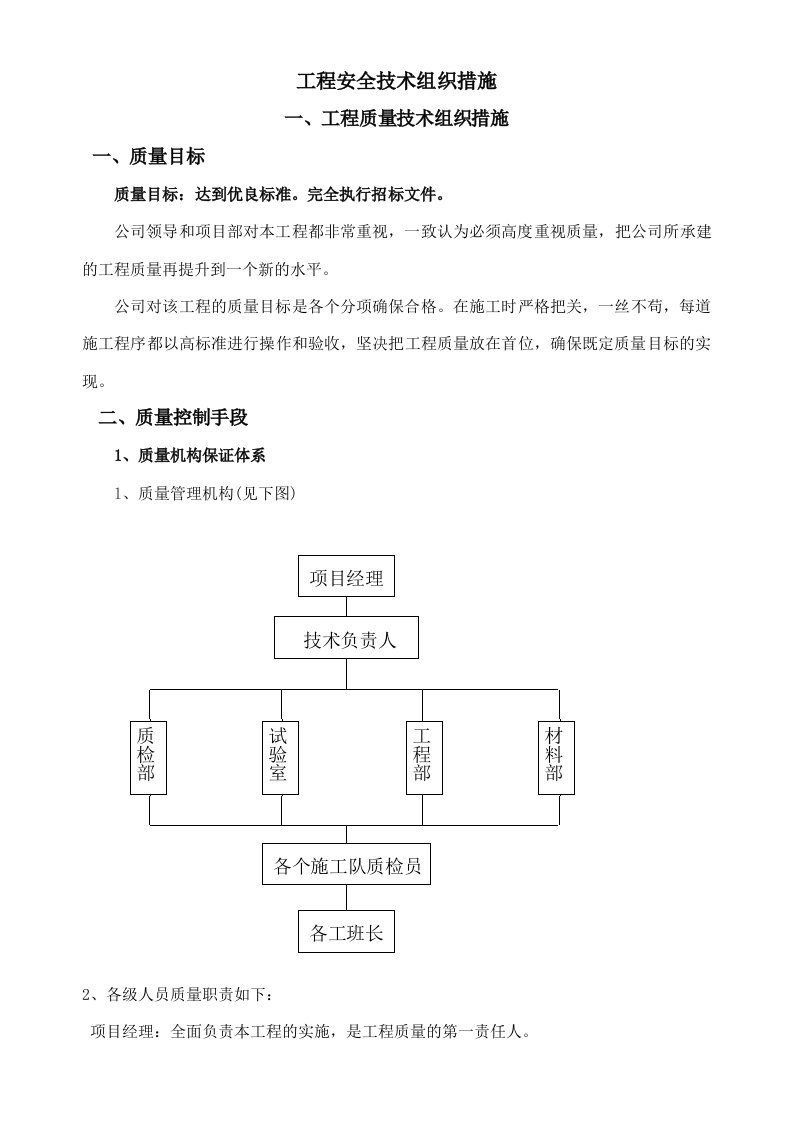 工程质量、安全生产、文明施工、工程进度技术组织措施