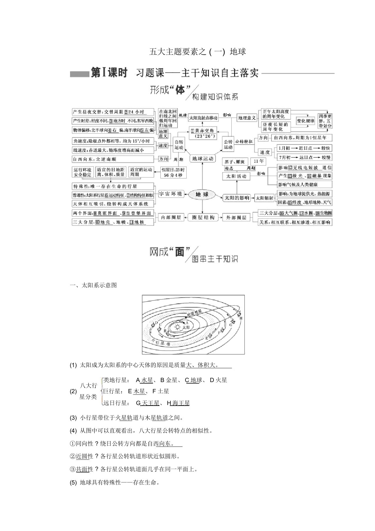 2019届高考地理复习第一部分五大主题要素之一地球讲义