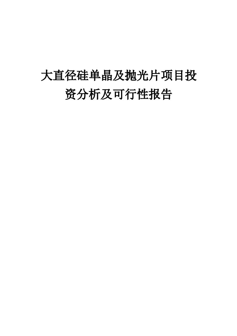 2024年大直径硅单晶及抛光片项目投资分析及可行性报告