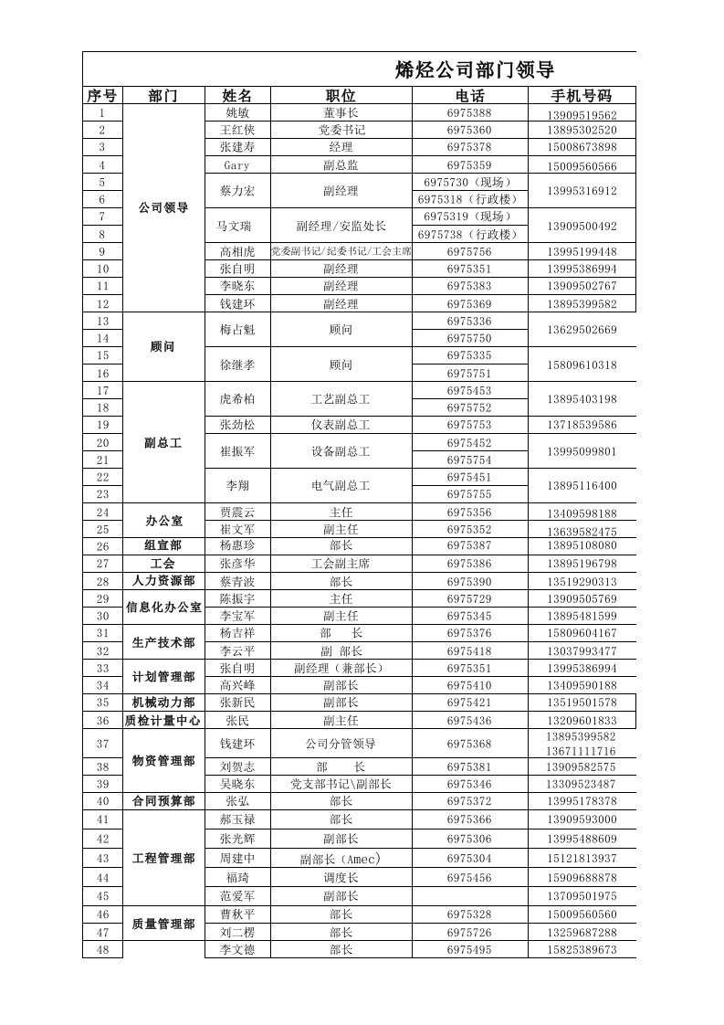 能源化工-煤化工公司工艺卡片模板