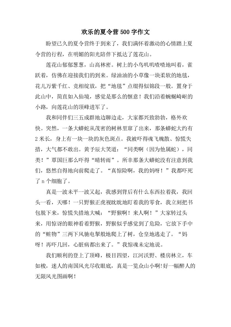 欢乐的夏令营500字作文