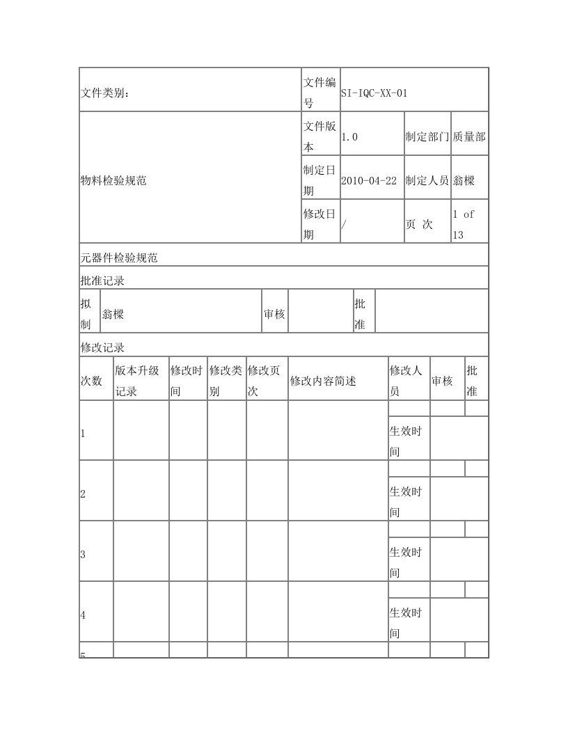 电子元器件材料检验规范标准书