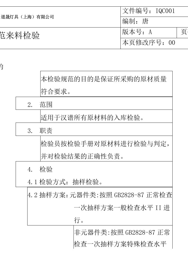 IQC检验标准