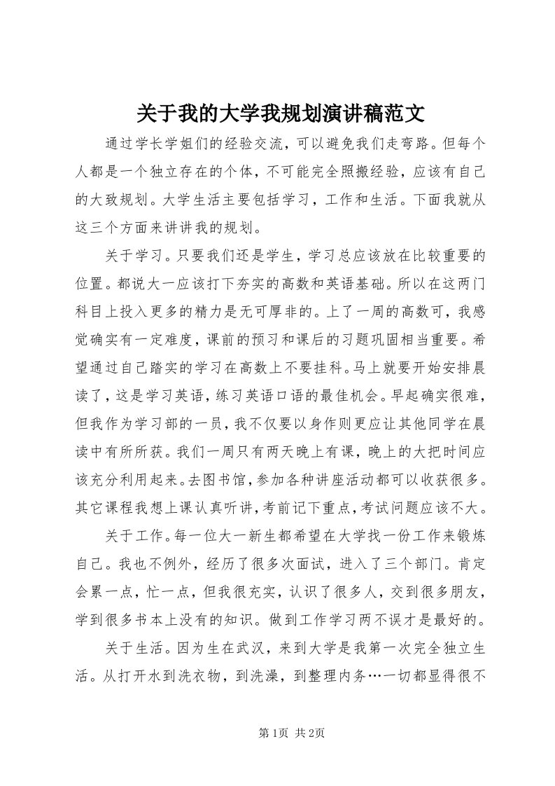 3关于我的大学我规划演讲稿范文