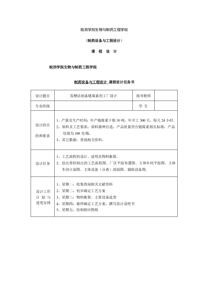 毕业设计发酵法制备链霉素的工厂设计