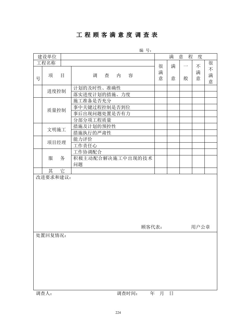 工程顾客满意度调查表