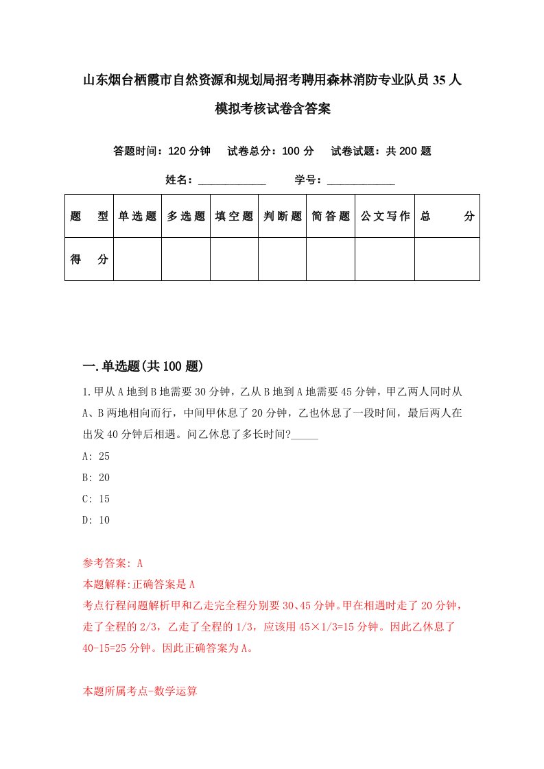 山东烟台栖霞市自然资源和规划局招考聘用森林消防专业队员35人模拟考核试卷含答案7