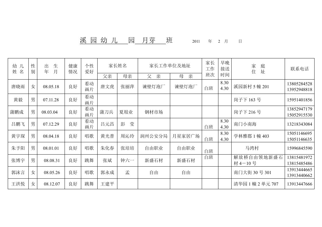 托班第二学期家园联系簿