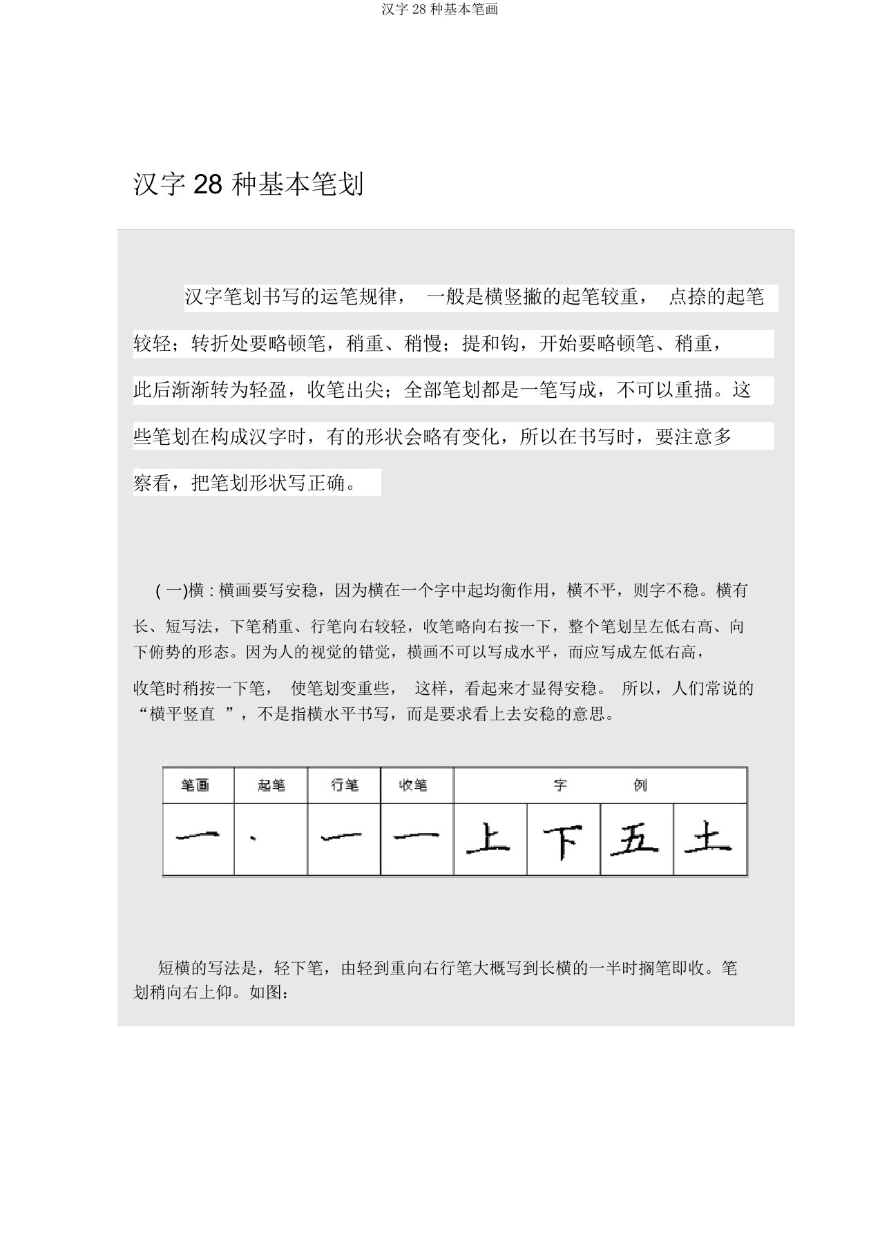 汉字28种基本笔画