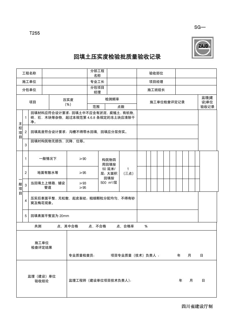 回填土压实度检验批表格