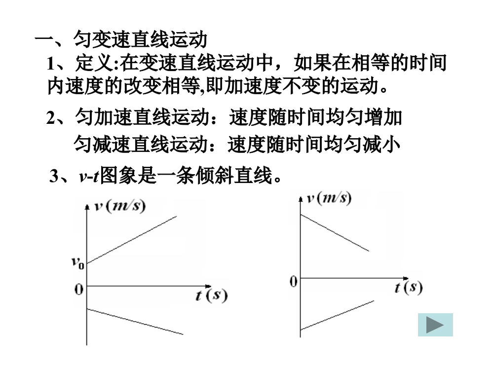 高一物理匀变速直线运动的速与时间的关系