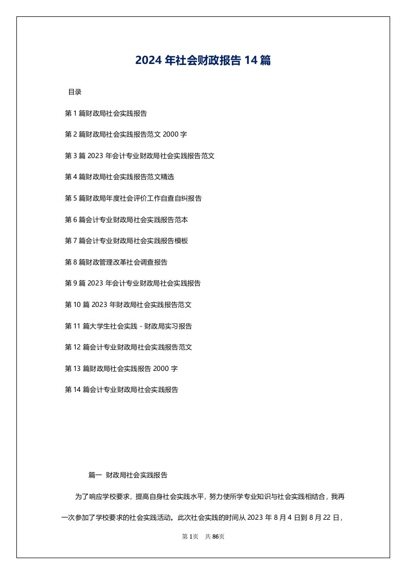 2024年社会财政报告14篇