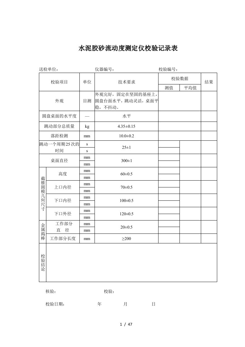 各仪器设备校验记录表