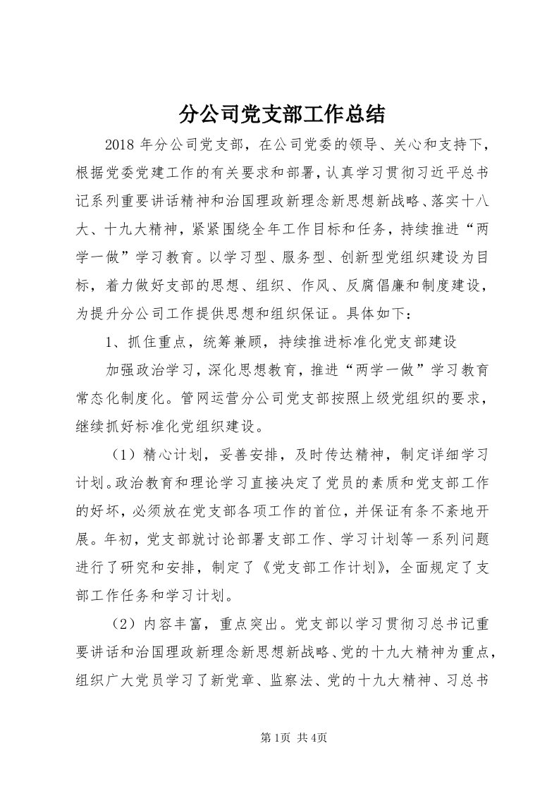 分公司党支部工作总结