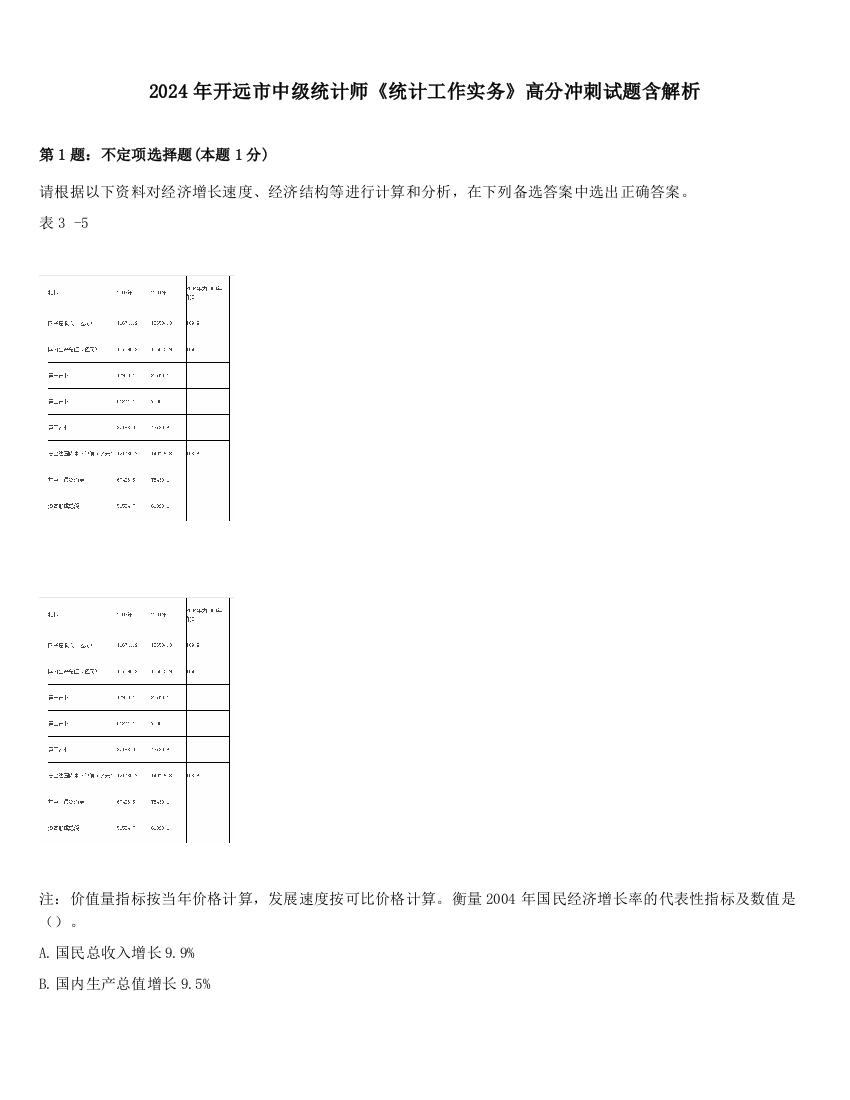 2024年开远市中级统计师《统计工作实务》高分冲刺试题含解析