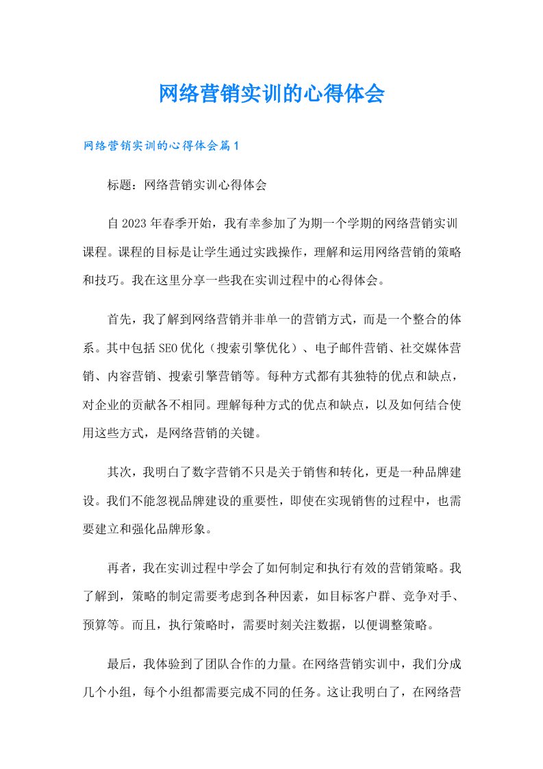 网络营销实训的心得体会