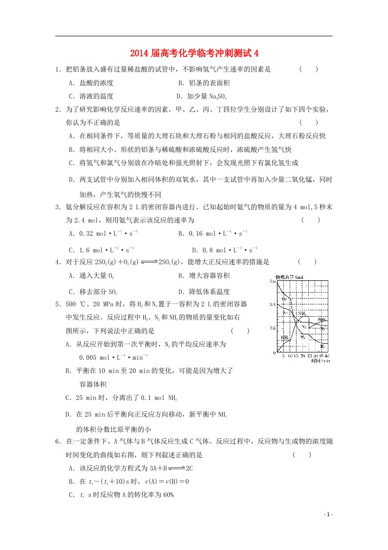 高考化学临考冲刺测试4(1)