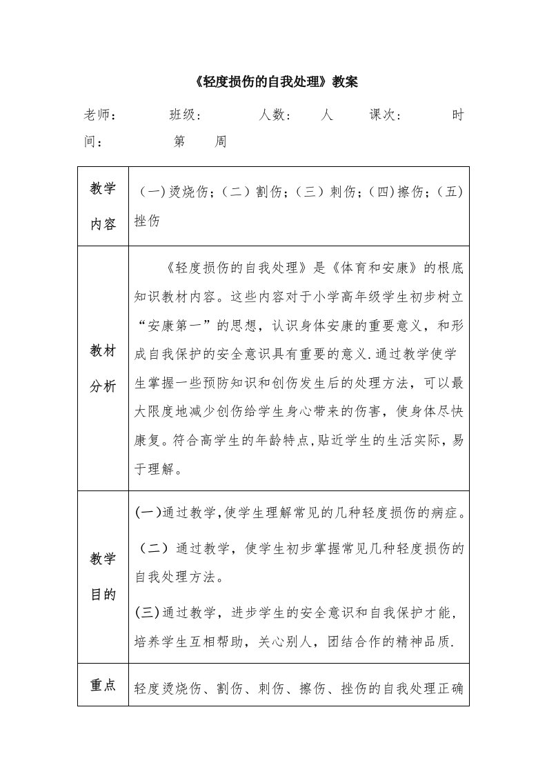 《轻度损伤的自我处理》教案