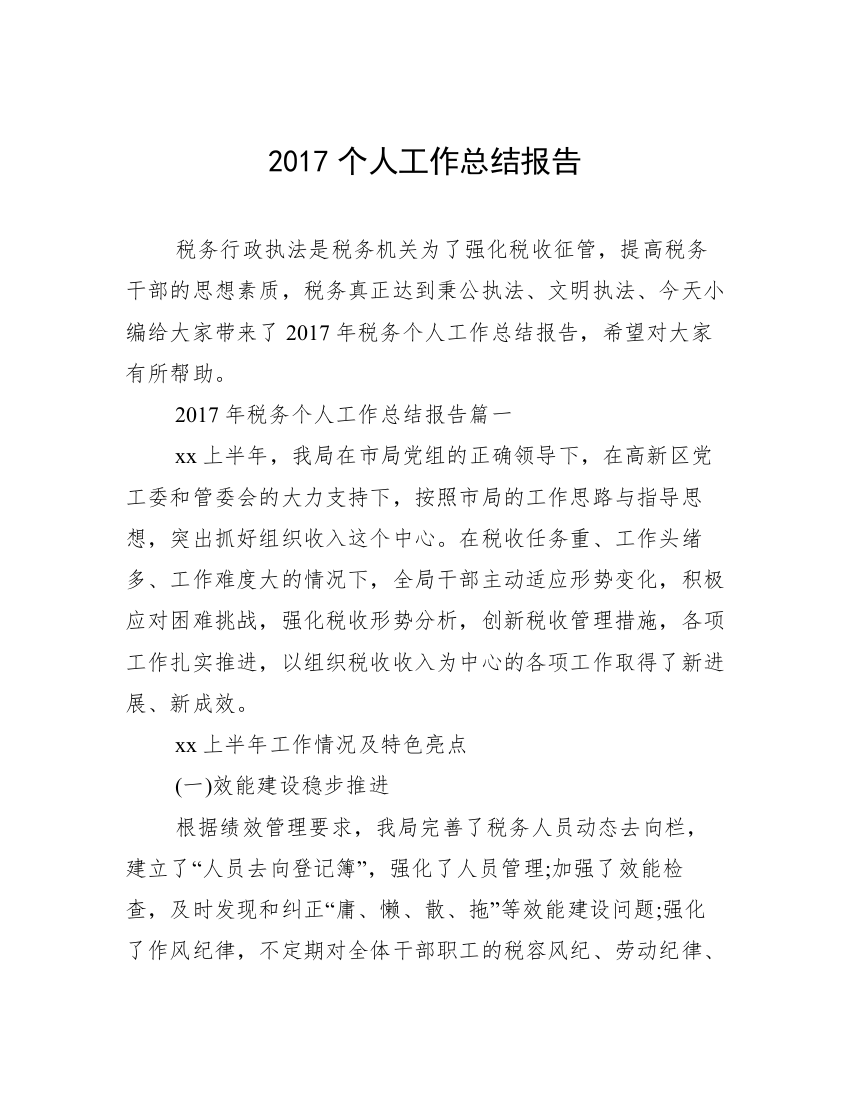 2017个人工作总结报告