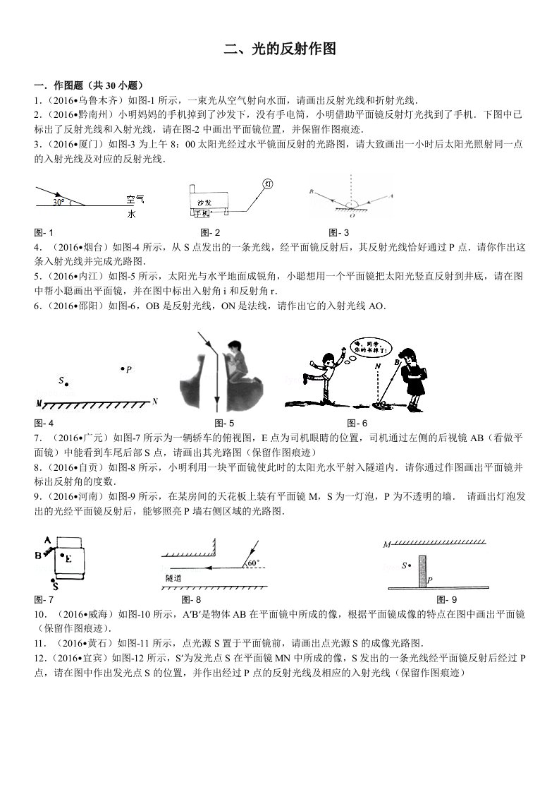 初中物理光的反射作图