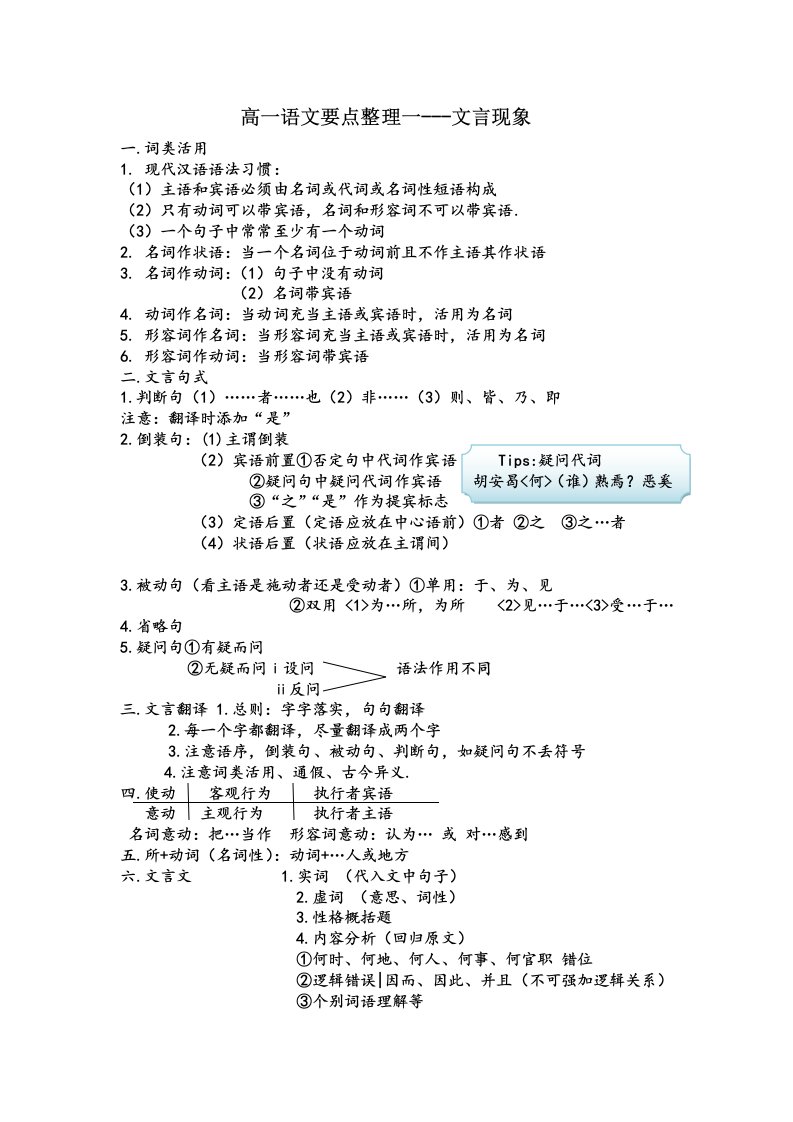 高一语文文学常识及要点整理